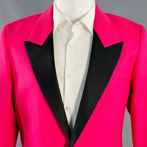AMI by ALEXANDRE MATTIUSSI Size 40 Fuchsia Pink Black Wool Peak Lapel Sport Coat